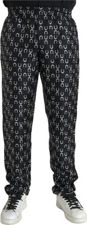 Dolce & Gabbana Sweatpants, male, Black, Size: M Black Silk Horseshoe Print Pants