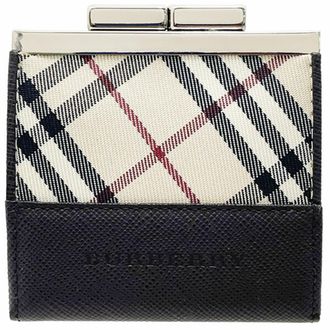 Burberry Beige Dark Brown Nylon Leather Coin Purse/Coin Case (Pre-Owned)