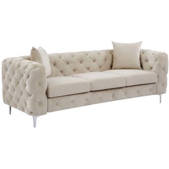 Vente-Unique Divano 3 posti Chesterfield in Velluto Beige - EDWINA