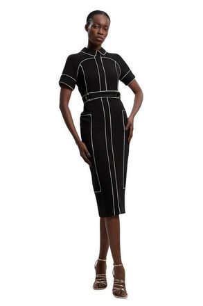 Karen Millen Compact Stretch Pencil Midi Dress in Black at Nordstrom, Size 10