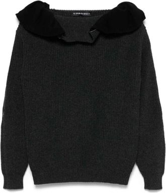 Y / Project Round-neck Knitwear, male, Gray, S, Dark Grey Knitted Layered Jumper