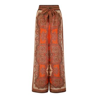Zimmermann Broeken, Dames, Veelkleurig, S, Zijden broek met paisleyprint en wijde pijpen