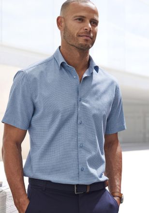 H.I.S Kurzarmhemd H.I.S Regular-fit, Herren, Gr. XXL (45/46), N-Gr, blau, Web, Obermaterial: 67% Baumwolle, 30% Polyester, 3% Elasthan, unifarben, regular f