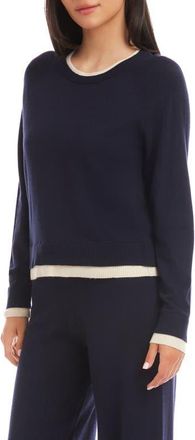 Karen Kane Contrast Trim Crewneck Sweater in Navy W/Cream at Nordstrom, Size X-Small
