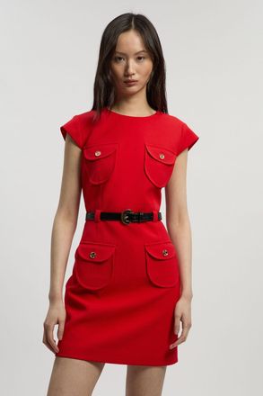 Karen Millen Womens Textured Compact Stretch Tailored Belted Mini Dress - Red - Size 14 UK
