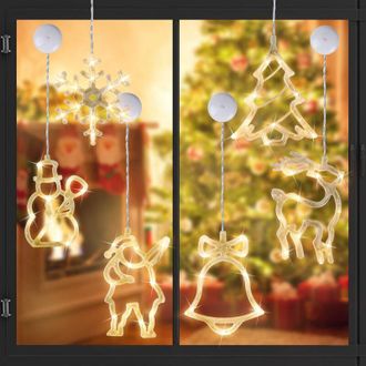 OEM Luces Led Navide&ntilde;as (paquete De 6) Con Ventosas, Luces Para Ventanas, Luces Led Para Cortinas Navide&ntilde;as, Decoraciones Para Ventanas, Funciona Con Pila