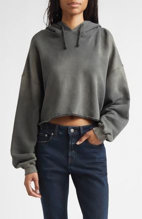 Golden Goose Star Distressed Oversize Cotton Crop Hoodie in Charcoal at Nordstrom, Size X-Small
