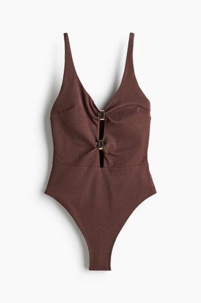H&M Padded-cup High Leg Swimsuit in Dark Brown at Nordstrom, Size X-Large