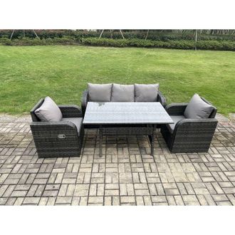 Fimous Rattan Garden Furniture 4 Piece Grey Patio Furniture Set Patio Conservatory 5 Seater Set Outdoor Rectangular Table and Chairs - Fimous