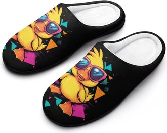 Generic Cute Yellow Duck Funny Mens Slippers Cotton Warm House Shoes Memory Foam Sandals Print Size 7-14