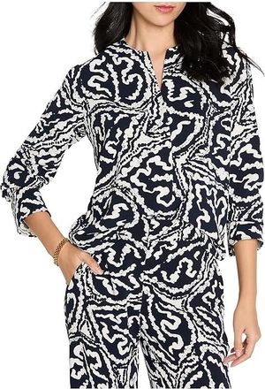 Nic+Zoe Petite Indigo Leaf Double Crepe Top Womens Clothing Indigo : PP, Polyester