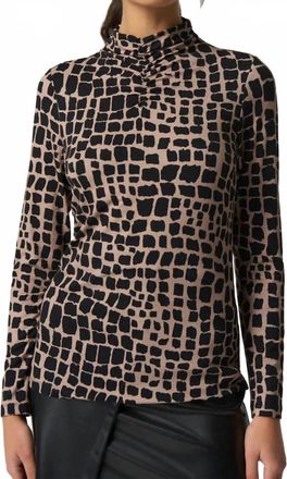 Joseph Ribkoff Belen Animal Print Ruched Mock Neck Top In Black Latte