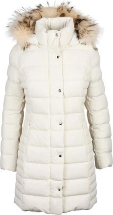 CAPE HORN Long Down Jacket with Fur - White