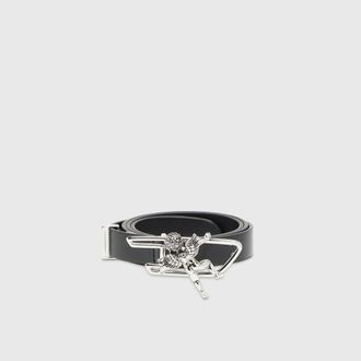 Diesel 2cm leather belt with cherub D outline buckle - Belts - Woman - Black