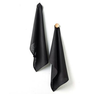 Solino Home Linen Kitchen Towels Set of 2, 17 x 26 Inch for Dining Table, Holiday and Everyday Table Decor - Kitchen Linen in Black at Nordstrom