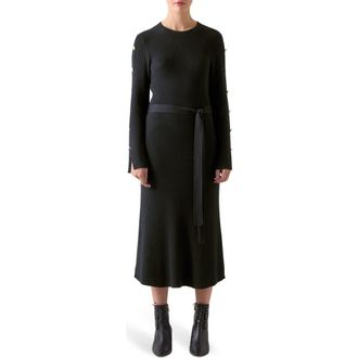 L.k. Bennett Mirren Long Sleeve Rib Organic Cotton Maxi Dress in Black at Nordstrom Rack, Size Xx-Small