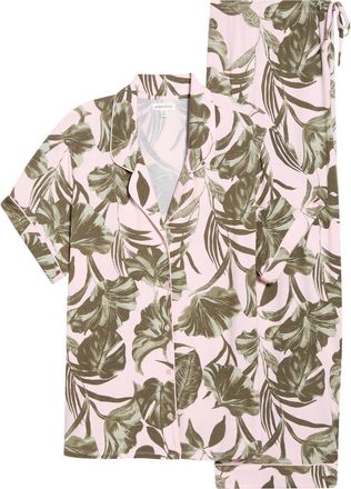 Nordstrom Moonlight Eco Crop Pajamas in Pink- Olive Sketch Tropic at Nordstrom, Size 1X