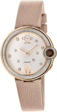 Gevril Group Perugia Diamond Leather Band Watch in Beige at Nordstrom Rack