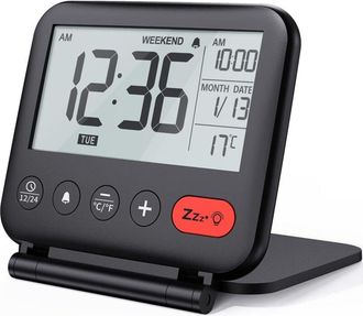 OEM Mini Reloj Despertador Digital Lcd Port&aacute;til Para Viajes Con Calendario Retroiluminado, Visualizaci&oacute;n De 12/24 Horas, Term&oacute;metro, Espejo De Maquillaje,