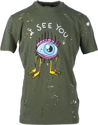 Dsquared2 Tops, Heren, Groen, M, Katoen, Katoenen T-shirt