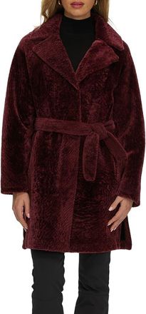 Gorski Reversible Textured Genuine Shearling Stroller, Belt in Burgundy/black at Nordstrom, Size X-Small