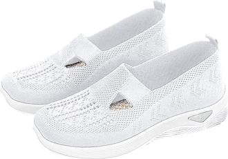 Generic Womens Comfort Walking Shoes, Woven Lightweight Breathable Orthopedic Sneakers with Soft Sole, Arch Support and Stretch Fit White