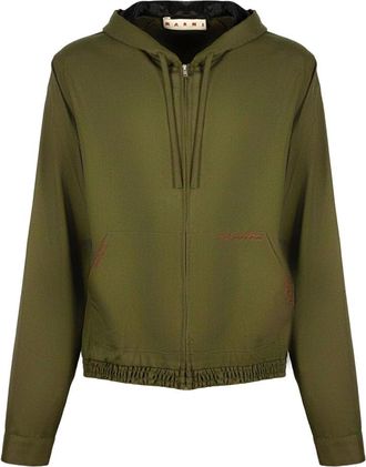 Marni Hoodies & sweatvesten, Heren, Groen, L, Wol, Wollen overhemd met capuchon
