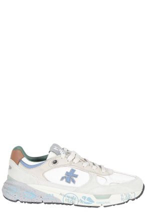 Premiata White And Blue Mase Iconic Side Design Leather Sneakers