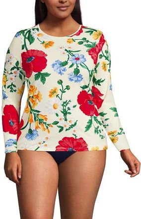 Lands End SunShade UPF 50 Long Sleeve Rash Guard Swim Tee in Egret/exploded Poppy Floral at Nordstrom, Size 1X