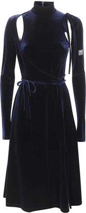 Versace Jeans Couture Fluwelen Jurk met Uitgesneden Details - Dames - Casual kleedjes - Blauw - L - Polyester - Kleedjes