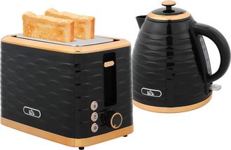 HOMCOM Kettle and Toaster Set 1.7L Rapid Boil Kettle & 2 Slice Toaster - Black | TJ Hughes
