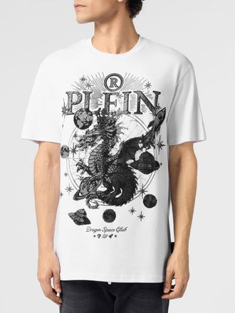 Philipp Plein T-shirt girocollo in cotone con grafica ricamata e strass