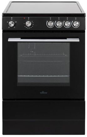 Willow Electric 60cm Single Cavity Cooker with 4 Ceramic Burners in Black
