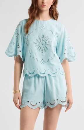Treasure & Bond Eyelet Cotton Blend Top in Blue Glow at Nordstrom, Size Xx-Small
