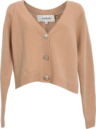 BA&SH Ba & Sh Carila Knitted Cardigan in Beige Cashmere