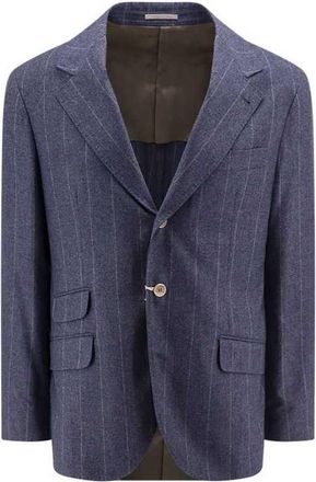 Brunello Cucinelli MenS Denim Wool Silk Pinstripe Blazer, Size 42