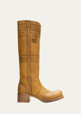Miu Miu 50mm Western Leather Knee-High Boots