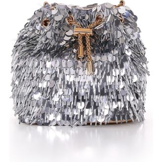 Badgley Mischka Piper Sequin And Bugle Bead Bucket Bag in Silver Gold at Nordstrom, Size Medium