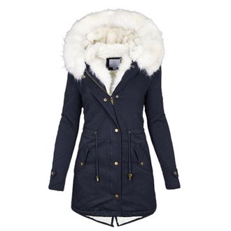 Generic Womens Winter Coats Thick Fleece Lined Warm Trimmed Hooded Parka Coats Hooded Long Parka Jackets Zip Up Outerwear Coat Fleece Lined Ladies Outdoor Hoo