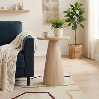 Furniturebox Axis Round White Oak Wood Side Table in Light Brown