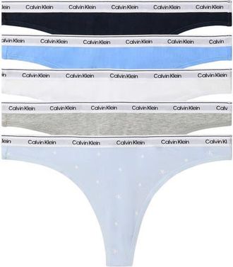 Calvin Klein Assorted 5-Pack Cotton Blend Thongs in Shoreline/blue/White/gh/blu at Nordstrom, Size Small