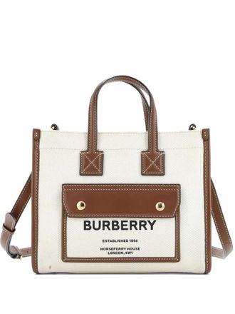 Burberry Freya Shopping Tote Canvas with Leather Mini shoulder bag - Neutrals