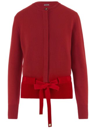 Ferragamo Cashmere Cardigan with Hidden Button Closure and Grosgrain Belt