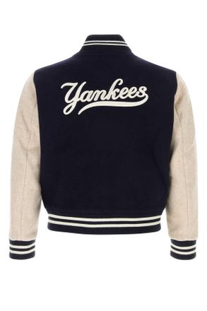 Sporty & Rich Mens Dark Blue Wool Blend Bomber Jacket Darknavyecru Giubbini