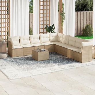 vidaXL Juego De Sof&aacute;s Jard&iacute;n Con Cojines Beige 10 Pzas Rat&aacute;n Sint&eacute;tico Vidaxl