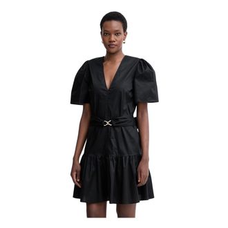 Twinset Korte Poplin Jurk met Logoband - Dames - Feestkleedjes - Zwart - XS - Katoen - Kleedjes