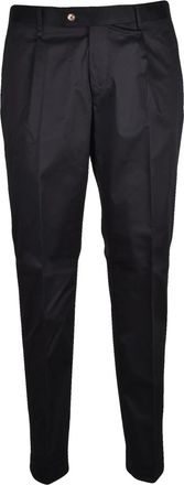 Lab 001 Blue Stretch Cotton Pleated Formal Pants