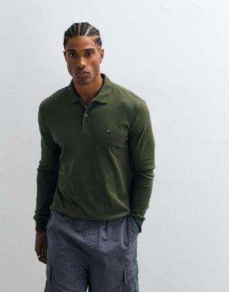 Tommy Hilfiger polo a maniche lunghe con bandiera, kaki-Verde