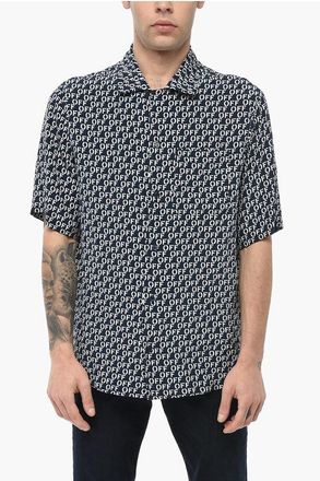 Off-white Silk-Blend Bowling Shirt HOLIDAY With Monogram Pattern size M