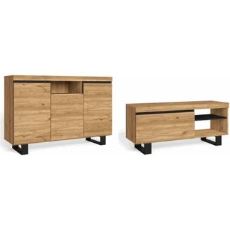 Skraut Home Skraut Home - Set Naturale Sal&oacute;n Comedor Con Patas, Mueble Auxiliar, Buffet-mueble Tv 120cm Roble Negro N&oacute;rdico